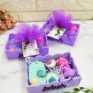 Mermaid Theme Return Gift Hamper | Tealight, Soap and Sachet Combo | MDF Tray