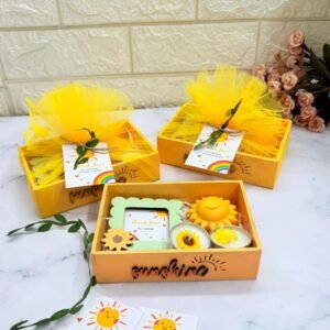 Sunshine Theme Return Gift Hamper | Tealight, Soap and Frame Combo | MDF Tray