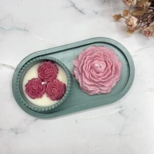 Concrete Oval Tray Candle Combo  | Peony Candle